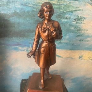 Vintage antique Girl Scout award statue - bronze. Gift. Decor. Collectible.